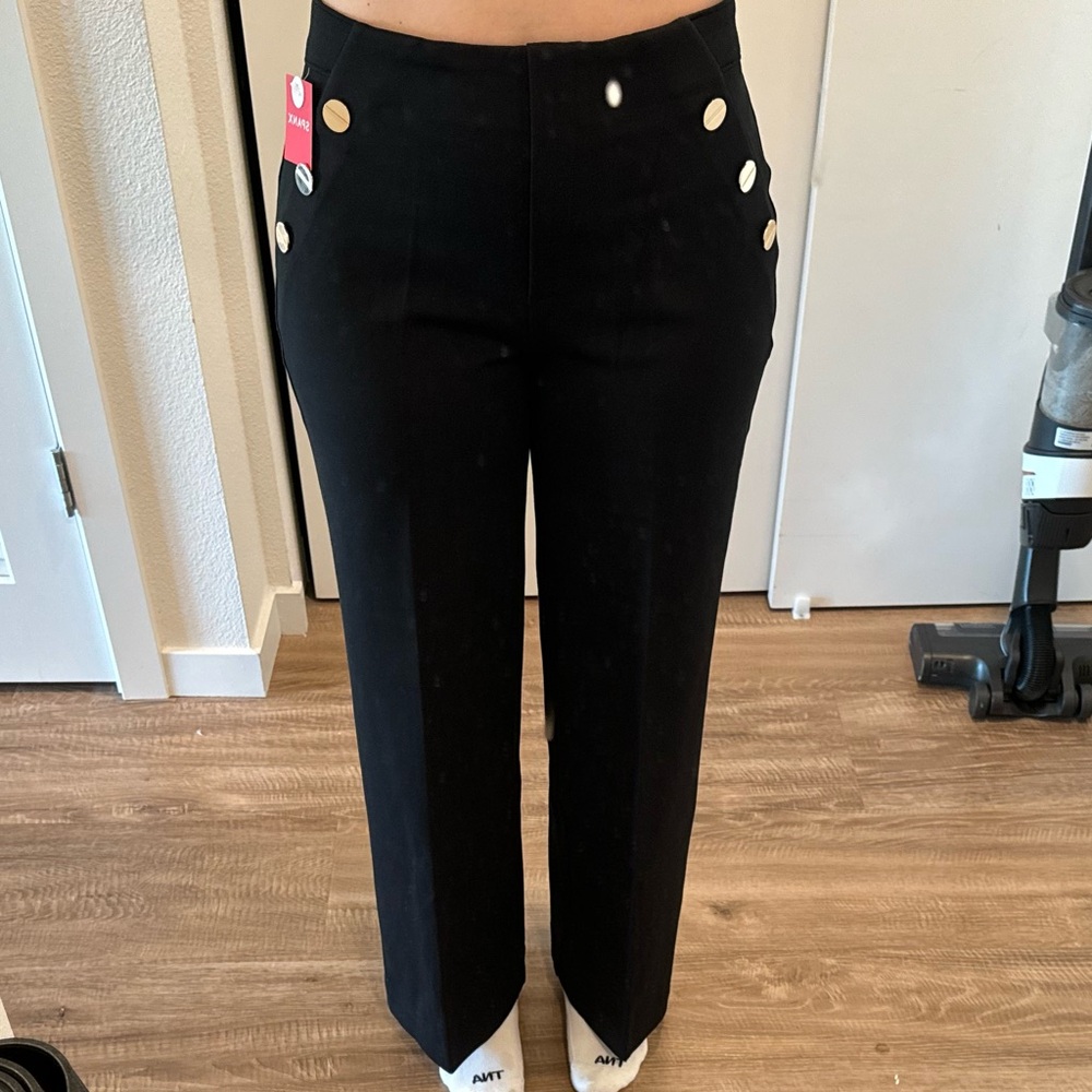 SPANX “Ponte Button Front Wide Leg Pant” Size M (Petite) in Classic Black